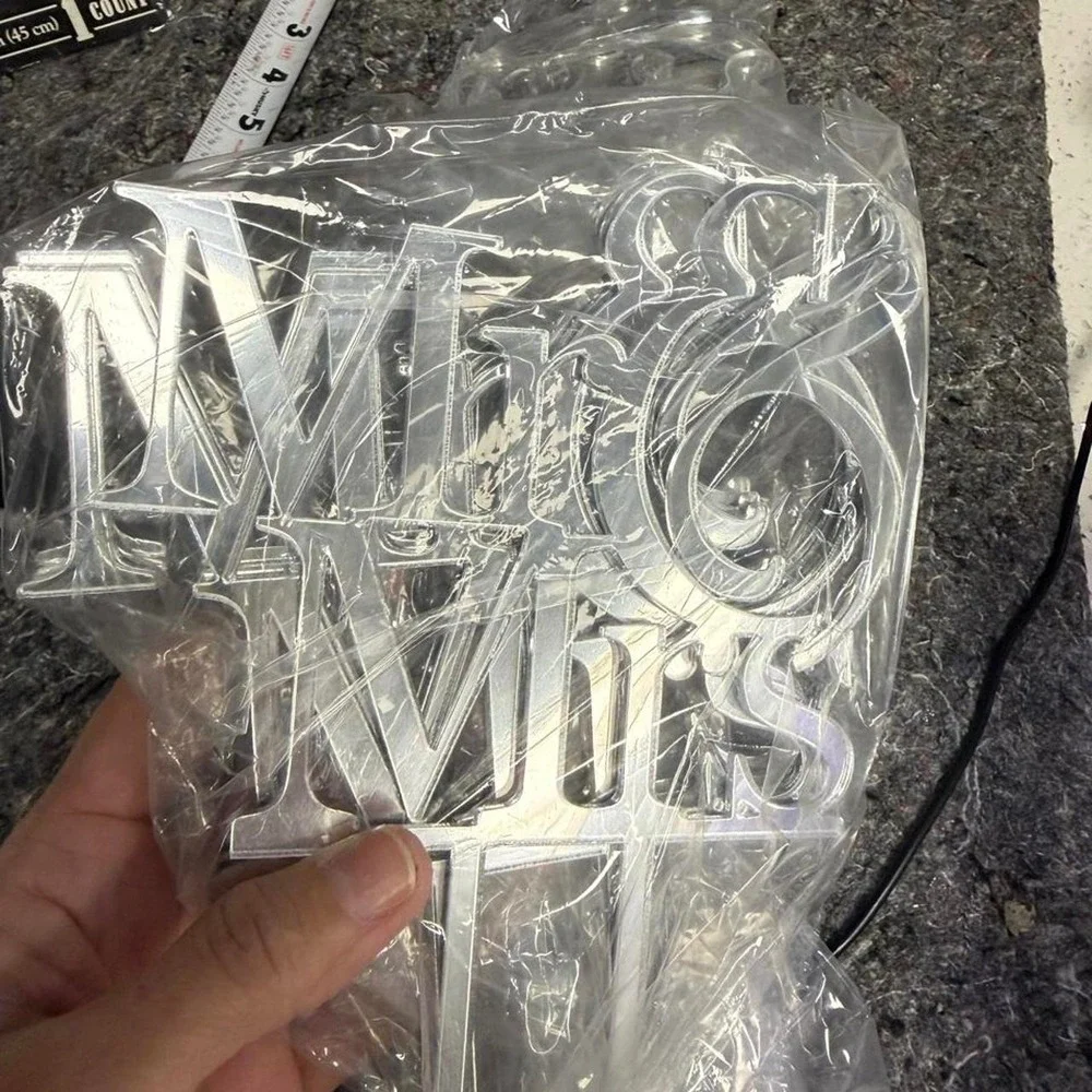 Silver Acrylic Mr & Mrs Wedding Cake Topper Anniversary Party Decoration